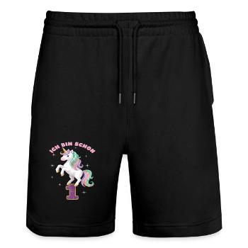 2. Geburtstag Einhorn Mädchen Ich bin schon 2 - Stanley/Stella Unisex Bio Joggingshorts Trainer  - Schwarz - Vorne - Nik (191cm) & Marisol (170cm)