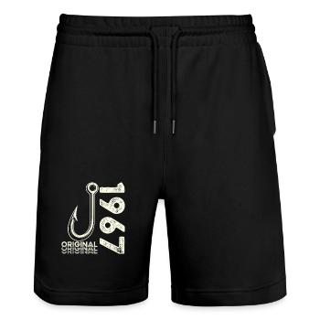 64th Birthday Gift Angler Fishing Man 1967 - Stanley/Stella Trainer Unisex Organic Jogging Shorts - black - Front - Nik (191cm) & Marisol (170cm)