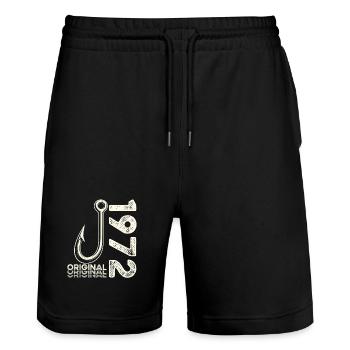 54th Birthday Gift Angler Fishing Man 1972 - Stanley/Stella Trainer Unisex Organic Jogging Shorts - black - Front - Nik (191cm) & Marisol (170cm)