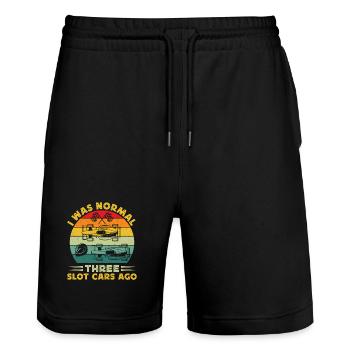 Rétro vintage J’étais normal il y a trois voitures à slot - Short de jogging bio TRAINER Stanley/Stella unisexe - noir - Devant - Nik (191cm) & Marisol (170cm)
