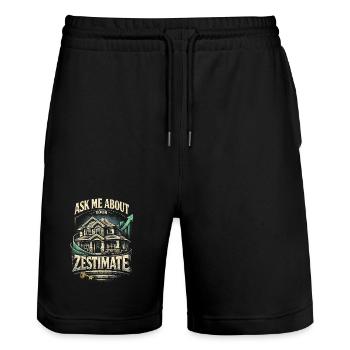 Immobilienmakler Makler Ask Me About Zestimate - Stanley/Stella Unisex Bio Joggingshorts Trainer  - Schwarz - Vorne - Nik (191cm) & Marisol (170cm)