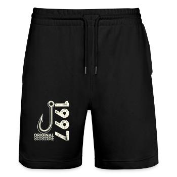 29th Birthday Gift Angler Fishing Man 1997 - Stanley/Stella Trainer Unisex Organic Jogging Shorts - black - Front - Nik (191cm) & Marisol (170cm)