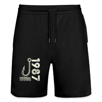 39th Birthday Gift Angler Fishing Man 1987 - Stanley/Stella Trainer Unisex Organic Jogging Shorts - black - Front - Nik (191cm) & Marisol (170cm)