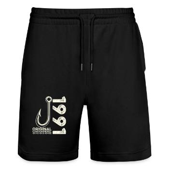 35th Birthday Gift Angler Fishing Man 1991 - Stanley/Stella Trainer Unisex Organic Jogging Shorts - black - Front - Nik (191cm) & Marisol (170cm)