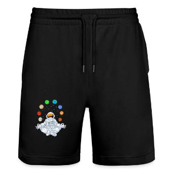 Astronaut Yoga Meditation Cosmic Balance Art - Stanley/Stella Trainer Unisex Organic Jogging Shorts - black - Front - Nik (191cm) & Marisol (170cm)