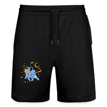 Space Cat Astronaut Floating in Galaxy Stars - Stanley/Stella Trainer Unisex Organic Jogging Shorts - black - Front - Nik (191cm) & Marisol (170cm)