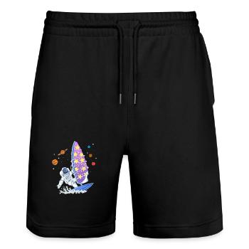 Weltraum-Windsurfer-Astronaut Galaxy Stars Surfer - Stanley/Stella Unisex Bio Joggingshorts Trainer  - Schwarz - Vorne - Nik (191cm) & Marisol (170cm)