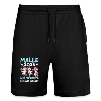 Malle 2026 Wir Eskalieren Bis Zum Schluss Einhorn - Stanley/Stella Unisex Bio Joggingshorts Trainer  - Schwarz - Vorne - Nik (191cm) & Marisol (170cm)