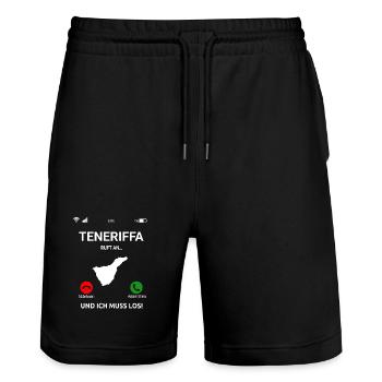 Teneriffa Ruft An Urlaub Kanaren Reise - Stanley/Stella Unisex Bio Joggingshorts Trainer  - Schwarz - Vorne - Nik (191cm) & Marisol (170cm)