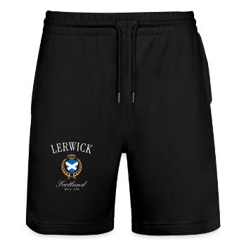 Lerwick Schottland Wappen Krone – Reise Souvenir - Stanley/Stella Unisex Bio Joggingshorts Trainer  - Schwarz - Vorne - Nik (191cm) & Marisol (170cm)