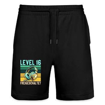 16. Geburtstag Junge Mädchen Gamer Level 16 Jahre - Stanley/Stella Unisex Bio Joggingshorts Trainer  - Schwarz - Vorne - Nik (191cm) & Marisol (170cm)