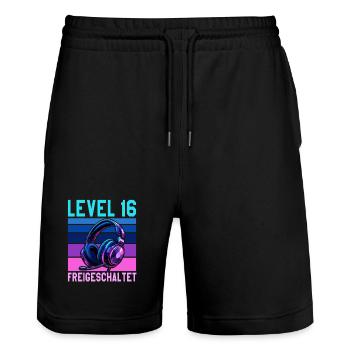 16. Geburtstag Junge Mädchen Gamer Level 16 Jahre - Stanley/Stella Unisex Bio Joggingshorts Trainer  - Schwarz - Vorne - Nik (191cm) & Marisol (170cm)