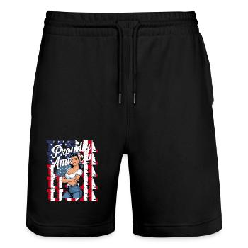 Proudly American im Retro-Look - Stanley/Stella Unisex Bio Joggingshorts Trainer  - Schwarz - Vorne - Nik (191cm) & Marisol (170cm)