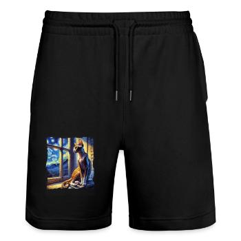 Cornish Rexkatze Starry Night - Stanley/Stella Unisex Bio Joggingshorts Trainer  - Schwarz - Vorne - Nik (191cm) & Marisol (170cm)