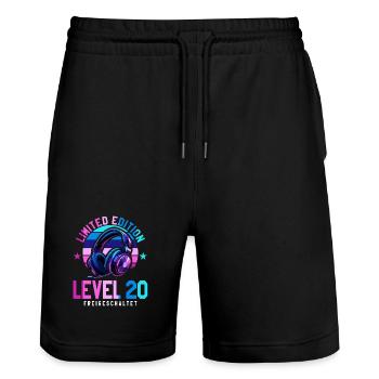 20th Birthday Boy Girls Gaming Level 20 Years - Stanley/Stella Trainer Unisex Organic Jogging Shorts - black - Front - Nik (191cm) & Marisol (170cm)