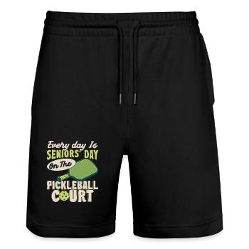 Every day is seniors' day pickleball court fun - Stanley/Stella Trainer Unisex Organic Jogging Shorts - black - Front - Nik (191cm) & Marisol (170cm)
