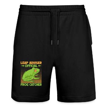 Frog Catcher Leap Adviser Official Frog - Stanley/Stella Unisex Bio Joggingshorts Trainer  - Schwarz - Vorne - Nik (191cm) & Marisol (170cm)