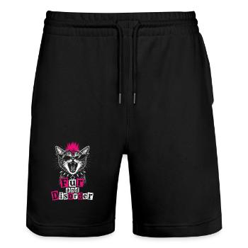 Pelage et Désordre Punk Chat Drôle - Short de jogging bio TRAINER Stanley/Stella unisexe - noir - Devant - Nik (191cm) & Marisol (170cm)