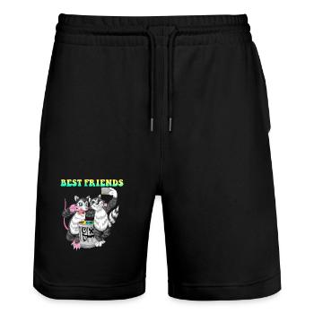Meilleurs amis opossum et raton laveur Compagnons drôles de déchets - Short de jogging bio TRAINER Stanley/Stella unisexe - noir - Devant - Nik (191cm) & Marisol (170cm)