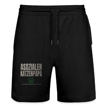 Asozialer Katzenpapa Pfote - Stanley/Stella Unisex Bio Joggingshorts Trainer  - Schwarz - Vorne - Nik (191cm) & Marisol (170cm)