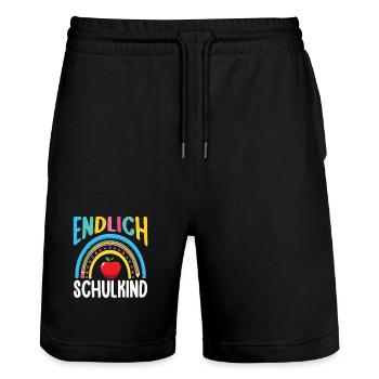 Kita Erste Klasse Regenbogen Schüler Kindergarten - Stanley/Stella Unisex Bio Joggingshorts Trainer  - Schwarz - Vorne - Nik (191cm) & Marisol (170cm)