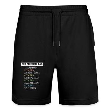 Taubenzüchter Spruch Lustig Taubenflüsterer - Stanley/Stella Unisex Bio Joggingshorts Trainer  - Schwarz - Vorne - Nik (191cm) & Marisol (170cm)