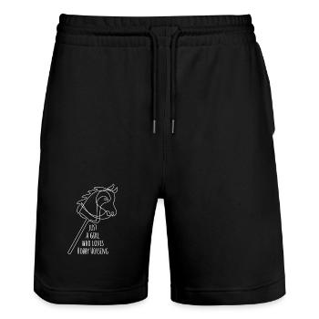 Just a girl who loves Hobby Horsing | Reiten | - Stanley/Stella Unisex Bio Joggingshorts Trainer  - Schwarz - Vorne - Nik (191cm) & Marisol (170cm)