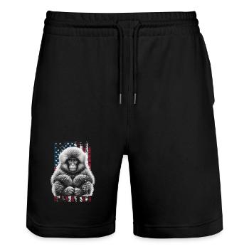 Japanese Macaque US Japanmakak - Stanley/Stella Unisex Bio Joggingshorts Trainer  - Schwarz - Vorne - Nik (191cm) & Marisol (170cm)