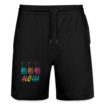Hawaii Vacation Aloha Pineapple Trio - Stanley/Stella Trainer Unisex Organic Jogging Shorts - black - Front - Nik (191cm) & Marisol (170cm)