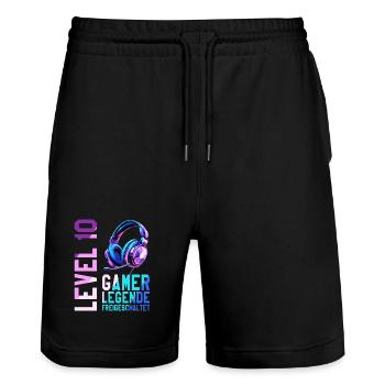 10. Geburtstag Junge Mädchen Gaming Level 10 Jahre - Stanley/Stella Unisex Bio Joggingshorts Trainer  - Schwarz - Vorne - Nik (191cm) & Marisol (170cm)