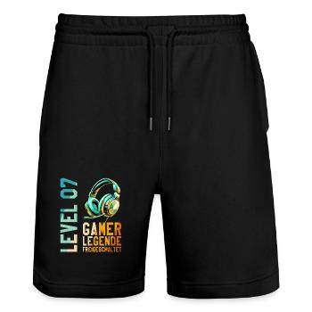 7. Geburtstag Junge Mädchen Gaming Level 7 Jahre - Stanley/Stella Unisex Bio Joggingshorts Trainer  - Schwarz - Vorne - Nik (191cm) & Marisol (170cm)