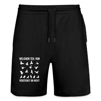 Taubenzüchter Spruch Lustig Taubenflüsterer - Stanley/Stella Unisex Bio Joggingshorts Trainer  - Schwarz - Vorne - Nik (191cm) & Marisol (170cm)