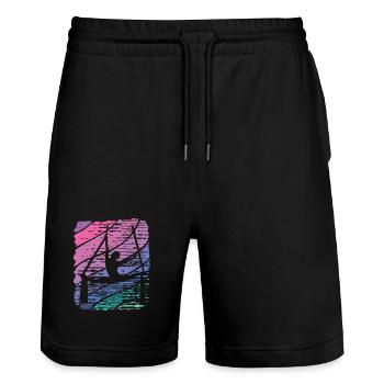 Vertikaltuch Vintage Luftakrobatik Aerial Silk - Stanley/Stella Unisex Bio Joggingshorts Trainer  - Schwarz - Vorne - Nik (191cm) & Marisol (170cm)