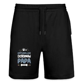 Offizieller Doberman Papa - Stanley/Stella Unisex Bio Joggingshorts Trainer  - Schwarz - Vorne - Nik (191cm) & Marisol (170cm)