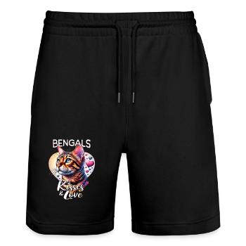 Bengalkatze Liebe - Stanley/Stella Unisex Bio Joggingshorts Trainer  - Schwarz - Vorne - Nik (191cm) & Marisol (170cm)