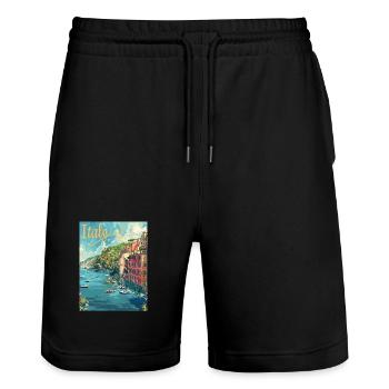 Italian coastal landscape of the Cinque Terre - Stanley/Stella Trainer Unisex Organic Jogging Shorts - black - Front - Nik (191cm) & Marisol (170cm)