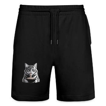 Cat Eats Ramen - Stanley/Stella Trainer Unisex Organic Jogging Shorts - black - Front - Nik (191cm) & Marisol (170cm)