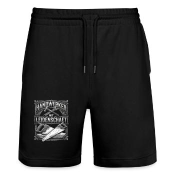 Handwerker Leidenschaft Qualität Tradition - Stanley/Stella Unisex Bio Joggingshorts Trainer  - Schwarz - Vorne - Nik (191cm) & Marisol (170cm)