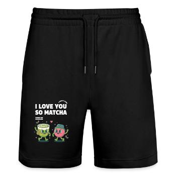 Ich liebe dich so sehr Matcha Grüner Tee Leckerkeit Matcha - Stanley/Stella Unisex Bio Joggingshorts Trainer  - Schwarz - Vorne - Nik (191cm) & Marisol (170cm)