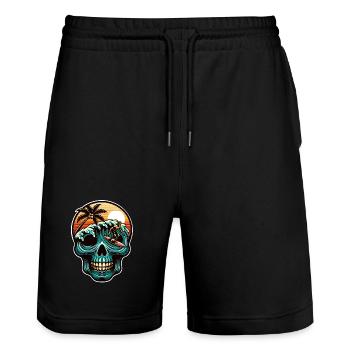 Surfing Skull - Stanley/Stella Unisex Bio Joggingshorts Trainer  - Schwarz - Vorne - Nik (191cm) & Marisol (170cm)