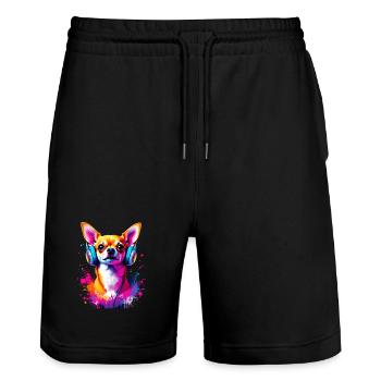 Chihuahua mit Kopfhörer - Stanley/Stella Unisex Bio Joggingshorts Trainer  - Schwarz - Vorne - Nik (191cm) & Marisol (170cm)