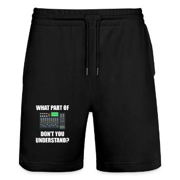 What part of Tontechniker Toningenieur - Stanley/Stella Trainer Unisex Organic Jogging Shorts - black - Front - Nik (191cm) & Marisol (170cm)
