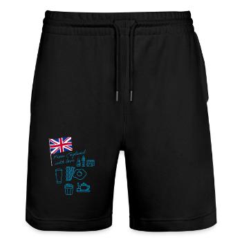 EXANGLIA (Blue) - Stanley/Stella Trainer Unisex Organic Jogging Shorts - black - Front - Nik (191cm) & Marisol (170cm)