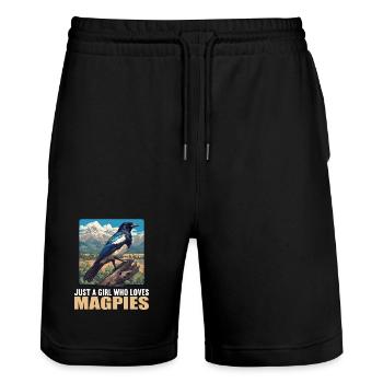 Magpies Magpie - Stanley/Stella Trainer Unisex Organic Jogging Shorts - black - Front - Nik (191cm) & Marisol (170cm)