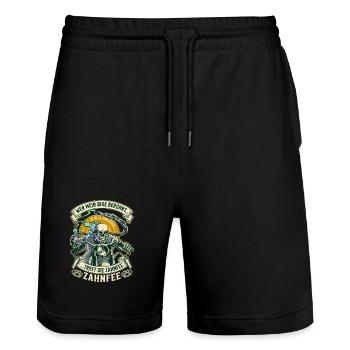 Motorrad Biker Totenkopf lustiger Spruch Zahnfee - Stanley/Stella Unisex Bio Joggingshorts Trainer  - Schwarz - Vorne - Nik (191cm) & Marisol (170cm)
