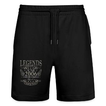 20th Birthday Gift Legend June Vintage 2006 - Stanley/Stella Trainer Unisex Organic Jogging Shorts - black - Front - Nik (191cm) & Marisol (170cm)