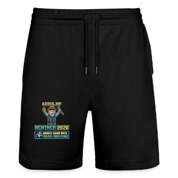Rentner 2026 Level Up Gaming Ruhestand - Stanley/Stella Unisex Bio Joggingshorts Trainer  - Schwarz - Vorne - Nik (191cm) & Marisol (170cm)