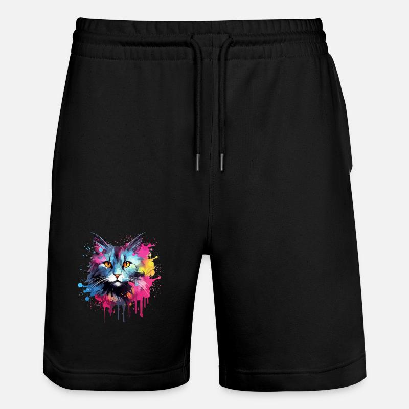 Amerikanischer Bobtail-Katzengesicht – bunte Splash-Kunst - Stanley/Stella Unisex Bio Joggingshorts Trainer  - Schwarz