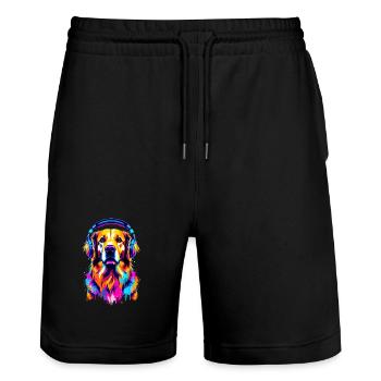 Golden Retriever mit Kopfhörer - Stanley/Stella Unisex Bio Joggingshorts Trainer  - Schwarz - Vorne - Nik (191cm) & Marisol (170cm)