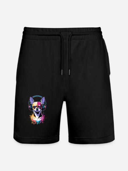 Chihuahua Kopfhörer - Stanley/Stella Unisex Bio Joggingshorts Trainer  - Schwarz